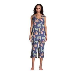 Women's World Market Indigo Blue Multicolor Artsy Cat Sleep Jumpsuit / Small/Med